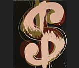 dollar sign beige and red by Andy Warhol